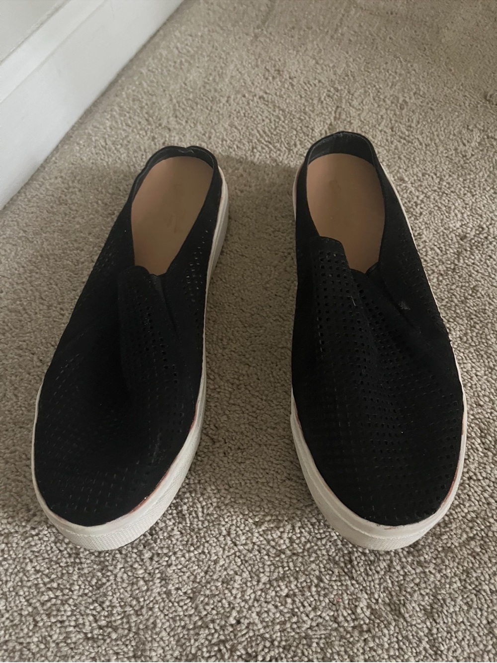Universal Thread size 7.5 Black Perforated Slip-On Sneakers with White Sole